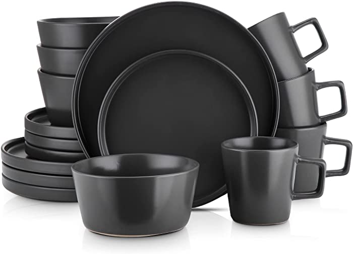 Stone Lain Coupe Dinnerware Set, Service For 4, Black Matte, Matte Black