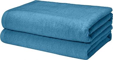 Amazon Basics Quick-Dry Bath Towels - 100% Cotton, 2-Pack, Lake Blue