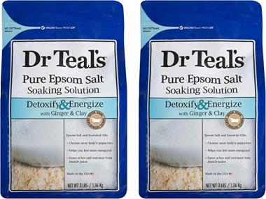 Dr Teal's Epsom Salt Bath Soaking Solution with Ginger and Clay - Detoxify and Energize - Pack of 2, 3 lb Resealable Bags - Moisturize Your Skin, Relieve Stress and Sore Muscles