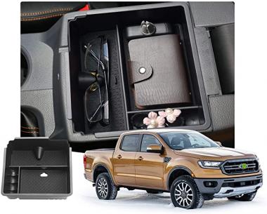 Customized for 2019 2020 2021 Ranger Accessories Car Center Console Armrest Box Glove Secondary Storage Console Organizer Insert Tray with Coin and Glass Holder (Black)