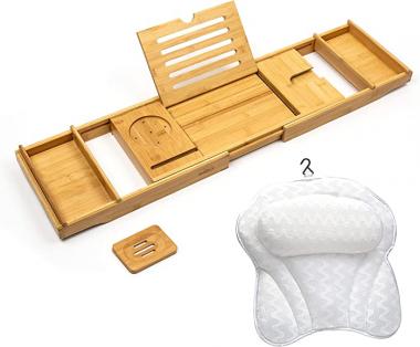 SMIRLY Bamboo Bathtub Tray Expandable: Bamboo Bath Tray for Tub with Book Stand, Bamboo Bathtub Caddy Tray for Luxury Bath, Bamboo Bath Caddy Tray for Tub, Bath Tub Table Caddy, Bath Tub Tray for Bath