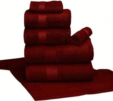 Qlassique Super Luxurious Hotel & Spa Quality 7 Piece Towel Set; 2 Bath Towels, 2 Hand Towels, 2 Wash Cloths, 1 Bath Mat, Maroon