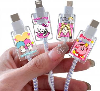 Cute Cable Protector for iPhone Charger,Kawaii Anime Hello Kitty cat Kirby 4 pcs Set Protective Cover Phone Cable Protector for Women Girl,Charging Cord Protector,Cable Bite Saver (Lightning Cable)