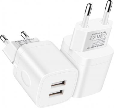 European Wall Charger, European USB Plug, 2Pack 2.1A Dual Port Travel Adapter Europe Fast Charger Block Brick Cube Box Base for iPhone 13 12 11 Pro Max SE XR XS X 8 7 6 6S Plus,Samsung,LG,Moto,Android