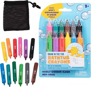 Bath Crayons Super Set - Set of 12 Draw in The Tub Colors with Bathtub Mesh Bag, Unique Won't Disintegrate in Water Formula - Easter Basket