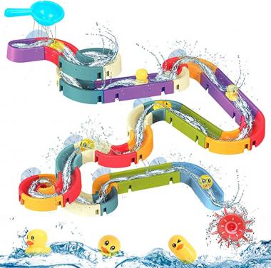 wellvo 48 pcs Bath Toys for Kids 3 4 5 6 7 8 Years Toddler Bath Toys Wall Sution Slide Bathtub Toy Pool Bathroom Shower DIY Take Apart Set Birthday Gift for Children