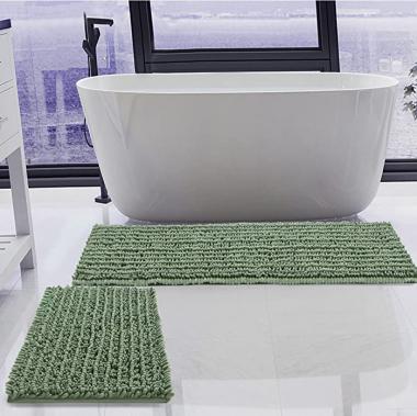 Luxury Chenille Sage Green Bathroom Rugs Sets 2 Piece, Thickened Hot Melt Rubber Bottom Bath Mats for Bathroom Non Slip,Bath Rugs Quick Dry Machine Washable for Shower Mat,Puppy-Loved Mat