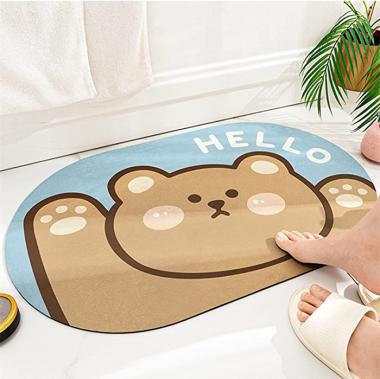 Super Absorbent Bath Mat,Cute Cartoon Bathroom Entrance Anti-Slip Mats, Household Bathroom Absorbent Floor Mats Toilet Quick-Drying Cushions, Bathroom Floor Mat, Shower Mat (50x80cm, Hello-Bear)