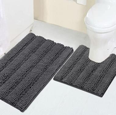 Chenille Bathroom Rugs Set Non-Slip Bath Mats for Bathroom Super Absorbent Shaggy Rugs for Tub Shower Toilet Soft Plush Bath Rug Plus U Shaped Contour Rug (Standard: 20" x 32" and 20" x 20" U), Gray