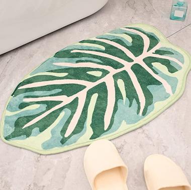 Non Slip Bath Mat, Kitchen Tufted Rug Monstera Non Slip Bath Mat Plant Leaf Shaped Kids Pets Floor Mat Carpet Machine Washable Floor Mat Farmhouse Rug for Living Room Bedroom Kitchen Decor