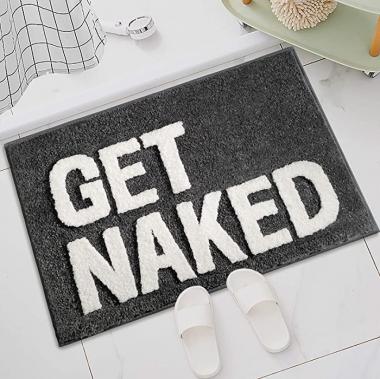 Get Naked Bath Mat Bathroom Rugs Dark Grey Bathroom Decor Funny Bath Mat for Bathtub Shower Rug Plush Non-Slip Bath Rug Absorbent Washable (Dark Grey)