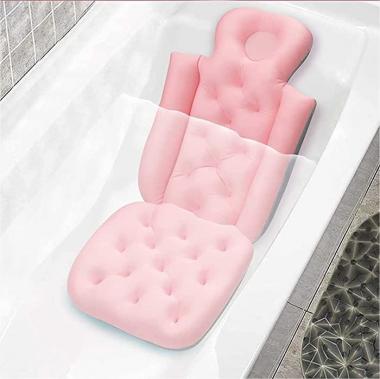 WLWMCFXPWH Full Body Bath Pillow, Adults Neck Support Pillow Soft Spa Neck Bathtub Bath Pillows for Tub Bath Rest,3 Layers of Breathable Mesh Non Slip Bath Mat (Pink)