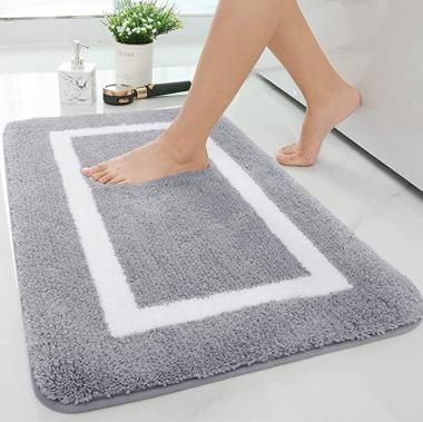 Kitinjoy Luxury Bathroom Rug Mat, Super Soft Water Absorbent Microfiber Bath Rug, Non Slip Plush Shaggy Bath Carpet, Machine Wash Dry, Bath Mats for Bathroom, Tub and Shower, 16 x 24, Grey and White