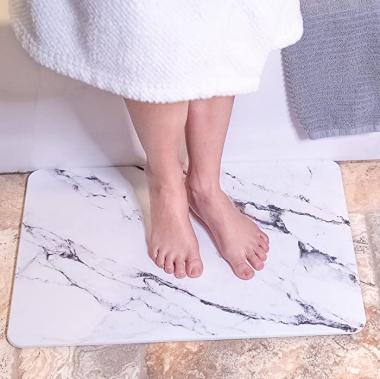 SlipX Solutions Compact Stone Bath Mat, Diatomaceous Earth Shower Mat, 17.75" x 13.75" | Quick-Dry Absorbent Non-Slip Bathroom Floor | Eco-Friendly Rug, Marble Look