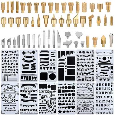 UHBGT Wood Burning Accessories,65 Pcs Tip,Stencil Soldering Iron Pyrography Working Carving Engraving Craft Tools for Woodworking, Leather, Unknown 3 Piece