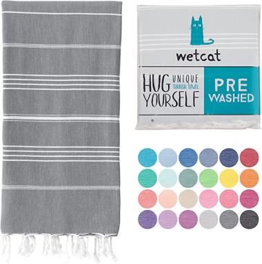 WETCAT Turkish Bath Towels (38 x 71) - Prewashed for Soft Feel, 100% Cotton - Quick Dry Beach Towel Oversized - Unique Turkish Towels for Travel with Lively Colors (Dark Grey)