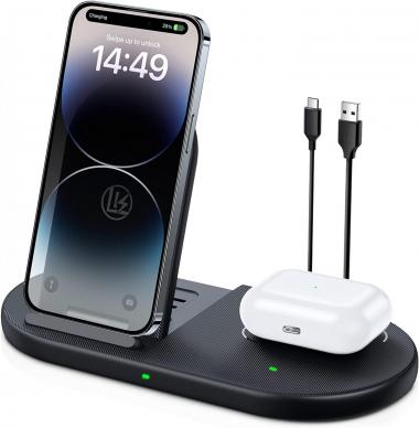 LK Wireless Charger, 2 in 1 Wireless Charging Station for Apple Foldable Charging Pad for iPhone 14/14Pro/13/13 Pro/12 Pro/11, Google Pixel 7 pro, Samsung S22/S21/S20, AirPods/Galaxy Buds(No Adapter)