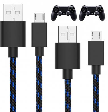 TALK WORKS PS4 Controller Charging Cable for Playstation 4 - Long 10' Heavy Duty Braided Micro USB Cord Charger Cord for Sony - (Black, Pack of 2)