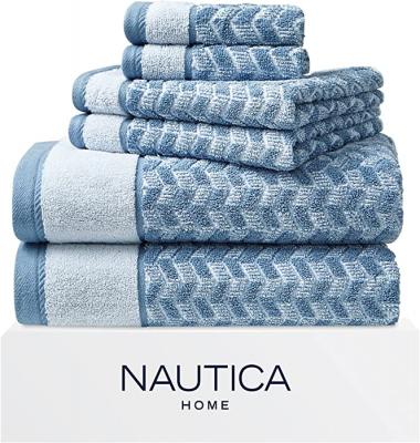 Nautica - Bath Towels, Highly Absorbent & Soft, Stylish Bathroom Decor (Zane Chevron Blue, 6 Piece)