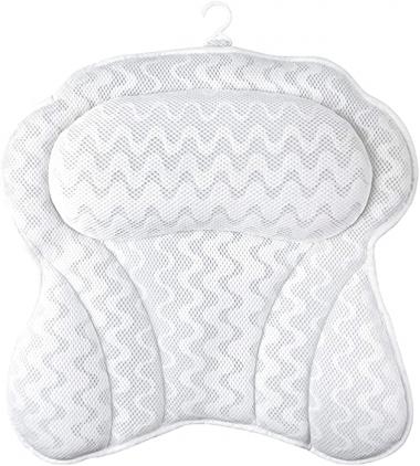 Healifty Bathtub Pillow Headrest Ergonomic Spa Bath Pillows Quick Dry Bathroom Shower Shoulder Neck Back Support with Suction Cup for Women Men Hot Tub White