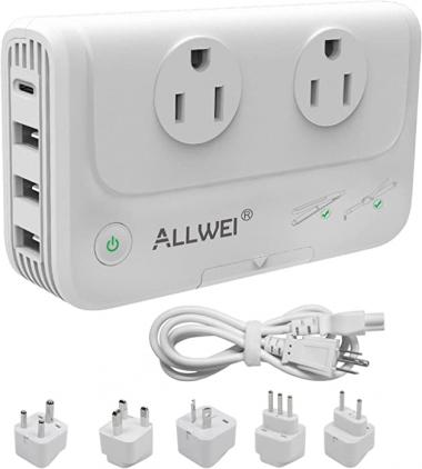 ALLWEI International Travel Adapter 220V to 110V Step Down Power Voltage Converter for Hair Straightener/Curling Iron, Universal Power Plug Adapter UK, US, AU, EU, IT, India …