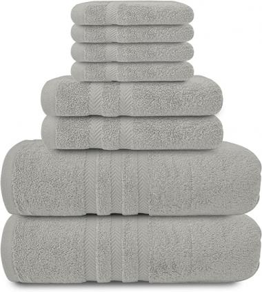 Aramtek Luxury Bath Towels Set of 8, Includes 2 Bath Towels, 2 Hand Towels, 4 Washcloths, 100% Combed Zero Twist Cotton, Absorbent, 600 GSM Plush Towels, Ideal for Home, Gym, spa (Grey Light)