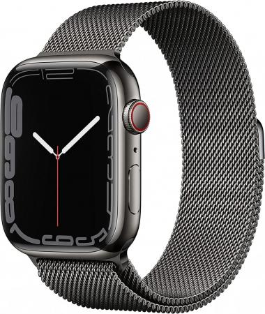 Apple Watch Series 7 GPS + Cellular, 45mm Graphite Stainless Steel Case with Graphite Milanese Loop (Renewed)