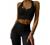 Meyeeka Women's 2 Piece Ribbed Seamless Workout Sets Short Sleeve Crop Top Drawstring Yoga Outfits Sets