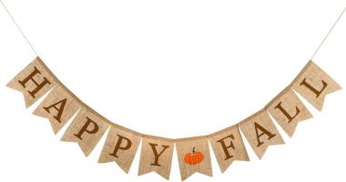 Whaline Happy Fall Pumpkin Burlap Banner Harvest Home Decor Bunting Flag Garland Party Thanksgiving Day Decoration