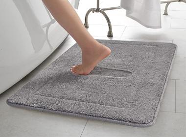 Oliver Brown Terry Memory Foam Bath Rug and Mat, 17"x24"/20"x32" Set of 2, Light Grey