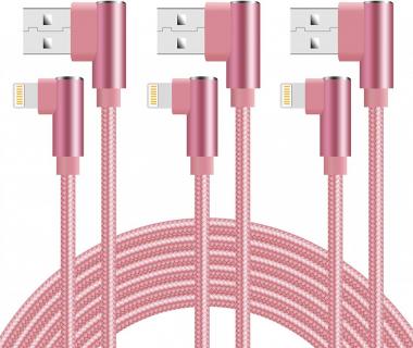 iPhone Charger 10ft 90 Degree Lightning Cable 3 Pack iPhone Charging Cable Right Angle Nylon Braided Fast Charger Cord Compatible with iPhone 14/13/12/11/Xs/XR X/8/7 (Rose Gold)