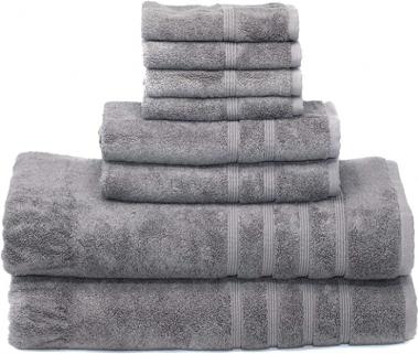 MOSOBAM 700 GSM Luxury Bamboo 8pc Extra Large Bathroom Set, Charcoal Grey, 2 Bath Towels Sheets 35X70 2 Hand Towels 16X30 4 Face Washcloths 13X13, Turkish Towel Sets, Quick Dry, Dark Gray