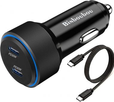 60W Dual USB C Car Charger Adapter - [PPS&PD3.0&QC4.0] 2 * 33W/30W/25W Type C Super Fast Car Charger Compatible with Samsung S22/S21Ultra/S21+/Note20,iPad Pixel LG -4ft Type-C Cord