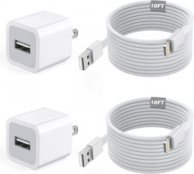 iPhone Charger, Long 10FT 2 Pack[Apple MFi Certified] Lightning iPhone Charging Transfer Cable Cord with USB Wall Apple Charger Block Travel Plug Adapter for iPhone 13 12 11 Pro Max SE 2020 X XR 8 7 6