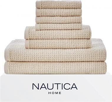 Nautica - 8pc Bath Towels Set, Highly Absorbent & Quick Dry Towel, Stylish Bathroom Decor & Dorm Room Essentials (Oasis Beige, 8 Piece)