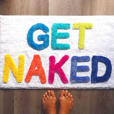 Get Naked Bath Mat Rainbow Funny Cute Colorful Bathroom Rugs Multicolor White Rug Shower Funny Bathroom Decor Fun Cute Bath Mat Non-Slip