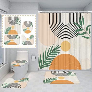 FZDHHY Mid Century Shower Curtain Set Boho Shower Curtain Set with Rugs,Abstract Bathroom Decor Accessories Waterproof Shower Curtain for Bathroom with Mat