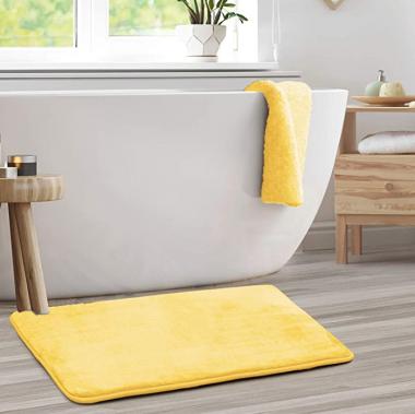 Clara Clark Bath Mat – Memory Foam Bath Mat - Soft Bathroom Rug - Non Slip and Super Absorbent - Fast Drying Machine Washable Bath Mat - Mellow Yellow - Large Size 20” x 32”