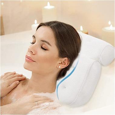 XXIOJUN Bath Pillow,Luxury Bath Headrest Cushion，3D Air Mesh Technology,with Non-Slip Suction Cup Used for Relaxation with Neck and Back Support (Color : White, Size : 35x35x9cm)