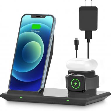 Wireless Charger - NANAMI 3 in 1 Fast Wireless Charging Station for Apple Watch Series 5/4/3/2/1,AirPods Pro 2,iPhone 14/13/12/11/SE 2020/XS/XR/X,Galaxy S22/S21/S20/S10/S9/Note 20(with 18W Adapter)