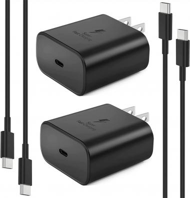 45W USB-C Charger, 2-Pack Samsung Super Fast Type C Charger Wall Charger for Samsung Galaxy S22/S22 Ultra/S22+/Note 10/Note 20/S20/S21/S10/S9/S8, Galaxy Tab S7/S7+/S8+/S8 with 40in Type C Cord, Black