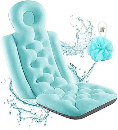 HATTIE Bath Pillow Full Body for Adult, Bathtub Cushion for Head Neck Shoulder Back Support, Filling Ergonomic Spa Bath Pillows for Luxury Bubble Bath, Quick Drying Bath Cushion fits Most Tubs (Blue)