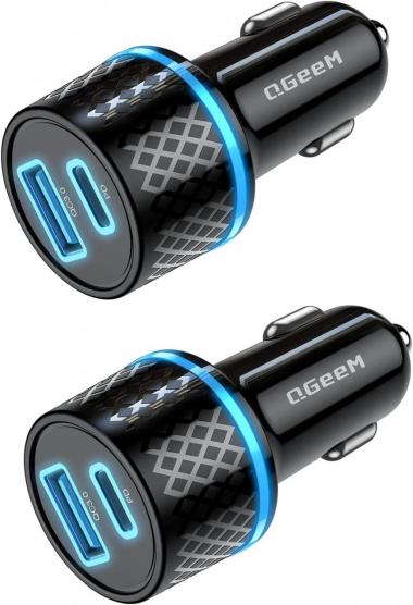 USB C Car Charger,QGeeM 42.5W Car Phone Charger Adapter with Power Delivery & Quick Charge 3.0 Fast Car Charger Dual Port Compatible with iPhone 13/12/11/Pro Max Samsung Galaxy S21/10(2 Packs)