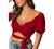 Avanova Women's Ruffle Short Sleeve Off Shoulder Tie Up Back Crop Blouse Top