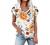 Womens Tops Casual Lace Trim Petal Sleeve Blouse Summer Loose Shirt V Neck Tunic Top Floral Print Blouse for Women