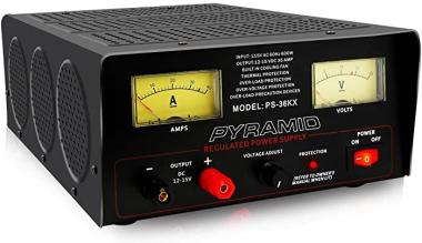 Universal Compact Bench Power Supply - 32 Amp Linear Regulated Home Lab Benchtop AC-to-DC 12V Converter w/ 12-15V DC 115V AC 600 Watt Input, Amperage Gauge Display, Adjustable Voltage - Pyramid PS36KX