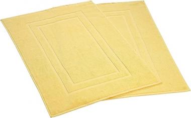 Feather & Stitch 100% Cotton Terry Bath Mats 2 Piece Towel Like Bath Mats (30x21 Inch) Hotel Spa Bathroom Shower Step Out Tub Floor Mats [NOT A Bathroom Rug] Soft Absorbent Washable Mats (Yellow)