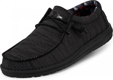 Hey Dude Men's Wally Sox Jet Black Size 9 | Men’s Shoes | Men's Lace Up Loafers | Comfortable & Light-Weight