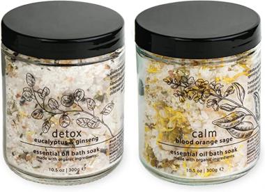 Natural Essential Oil Bath Soak (Detox & Calm, 2 Jar Set)