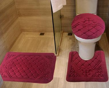 All American Collection 3PC Memory Foam Bath Mats Soft Plush Crown Design Anti-Slip Shower Bathroom Contour Toilet Lid Cover Rugs (Burgundy)